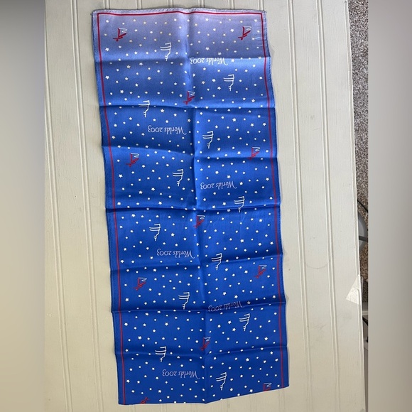 Worlds 2003 Figure Skating Design Womens Silk Scarf Vintage Blue White Red - Picture 6 of 9